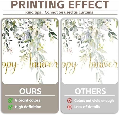 Leowefowa 12x8ft Vinyl Happy Anniversary Backdrop Green Gold Eucalyptus Leaves Photography Background Wedding Bridal Decorations Baby Shower Gender Reveal Photo Party Banner Photo Booth Props - Image 3