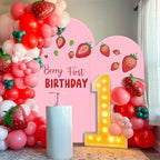 Set of 2 Arch Backdrop Cover 7.2FT, 6FT Pink and Berry First Birthday Decal Sign - Adjustable Round Top Chiara Backdrop Stand Covers for Wedding Birthday Party Baby Shower Banquet Decoration - Image 5