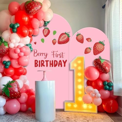 Set of 2 Arch Backdrop Cover 7.2FT, 6FT Pink and Berry First Birthday Decal Sign - Adjustable Round Top Chiara Backdrop Stand Covers for Wedding Birthday Party Baby Shower Banquet Decoration - Image 5