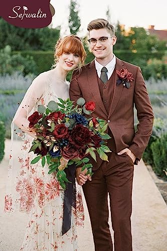 Serwalin Burgundy Navy Artificial Flowers Silk Rose Flowers for Wedding - Image 4