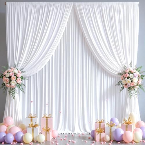 20x10FT Backdrop Curtains with Rod Pockets - Wrinkle Free Photo Stage Backdrop 4 Panels Curtains Drapes for Photography Wedding Party Baby Shower Decorations (White) by Unknown