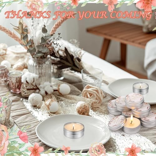 MTLEE 50 Pcs Boho Beige Floral Wedding Candles Gift Favors for Guests 1 oz - Image 3