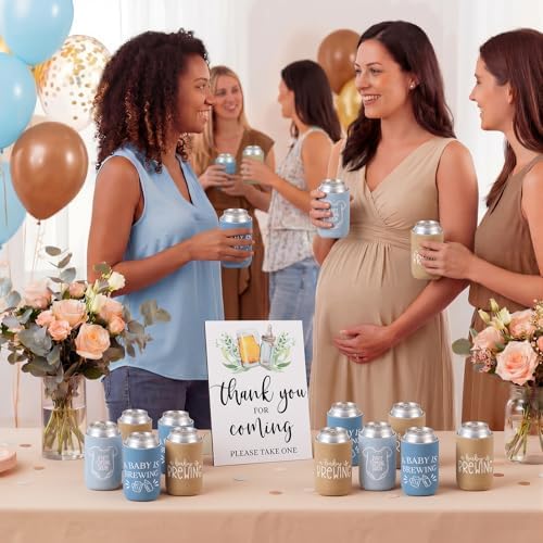 SiliFine 37 Pcs a Baby Is Brewing Blue Can Coolers Baby Shower Party Favors - Image 4