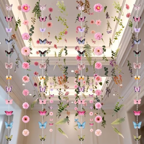 Dunzoom 10 Pack 82 ft 3D Wildflower Butterfly Garland Party Decor Set 6 Artificial Flower Floral Hanging Vine 4 Butterfly Banner for Spring Birthday Wedding Baby Shower Backdrop Wall Arch Supplies - Image 4