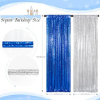 ShinyBeauty Blue and Silver Sequin Backdrop 4 Panels Shimmer Curtains Party - Image 6