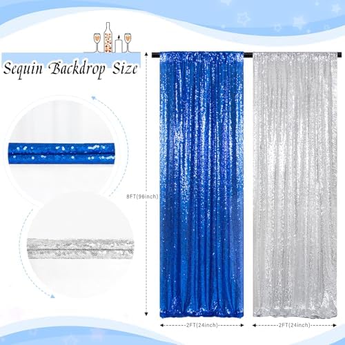 ShinyBeauty Blue and Silver Sequin Backdrop 4 Panels Shimmer Curtains Party - Image 6