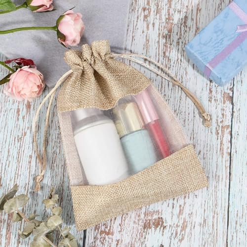 Shappy 50 Pcs 5 x 7 Inch Organza Burlap Bag with Drawstring, Flaxen - Image 5