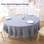 Navy Blue White Gingham Tablecloth Round Dia.90” - Image 3