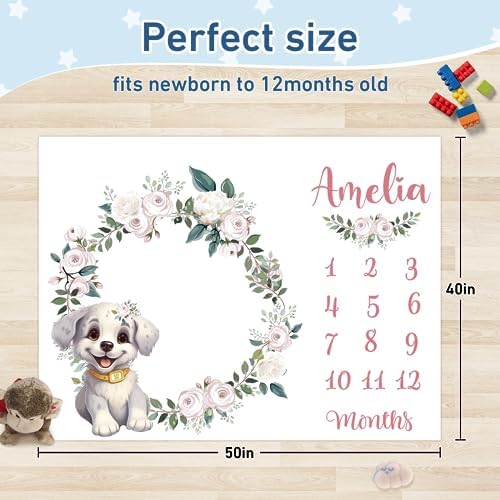 Personalized Baby Milestone Blanket for Boys Girls Baby Month Blanket- First Year Calendar Monthly Growth Chart - White Dog Print Halloween Birthday Gifts for Infant Todder - Image 3