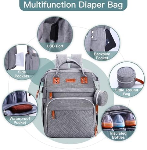 ISMGN Diaper Bag Backpack with Changing Station, Baby Bag for Mom, Grey - Image 3
