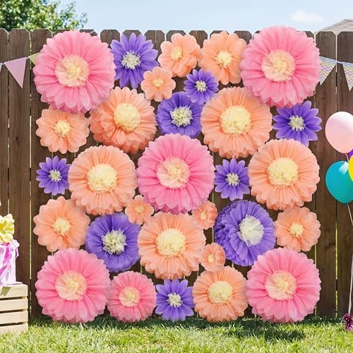 ForraFun 36 Pcs Pastel Giant Paper Flowers Decoration for Wall Sizes 10" to 24'' Tissue Paper Pom Poms in 5 Flower Wall Backdrop Decor for Birthday Bachelorette Wedding Baby Shower Bridal Shower Party by Unknown