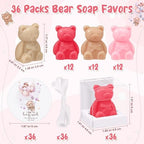 Geosar 36 Pack Bear Soap Shower Favors Thank You Tag Box,Light Brown Pink - Image 2
