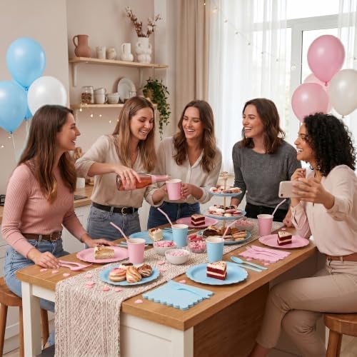 ArtSocket 350 Pack Disposable Tableware for 50 Guests, Pink Blue - Image 6