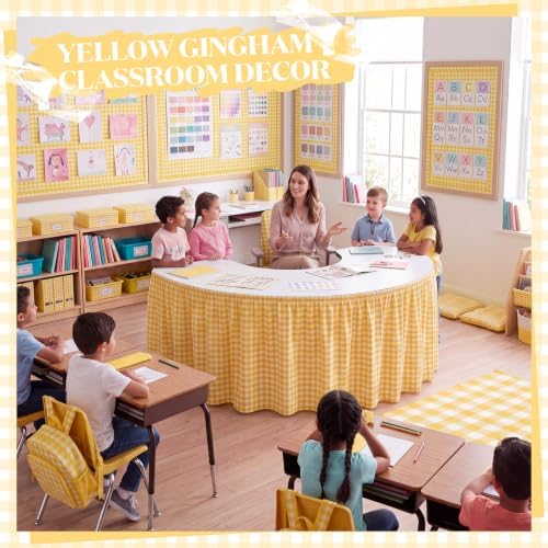 Gingham Teacher Desk Table Skirt for Classroom, Yellow - Image 3