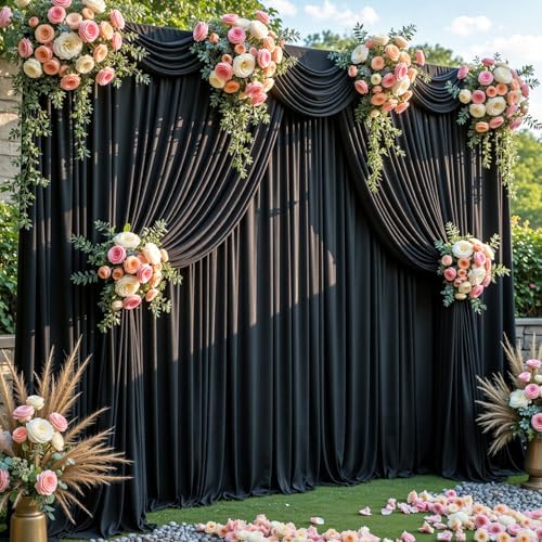 40ft x 15ft Black Wrinkle Free Backdrop Curtains for Wedding Party Backdrops Curtain Drapes Fabric Decorations Photo Back Drop Cloth for Baby Shower Photography Stage Reception - Image 2