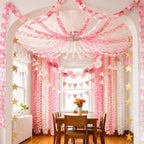 TaoBary Pink Party Decorations, 6 Roll Crepe Streamers 600 Paper Strips Chain Garland 4 Star Hanging 2 Felt Pennant Flag 2 Paper Fans Garland 6 Four Leaf Clover Streamers for Birthday Party - Image 7