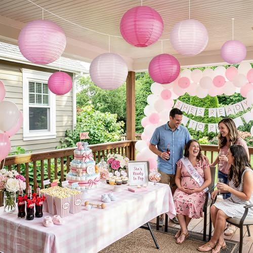 10Pcs 16 Inch Large Pink Paper Lanterns, Jumbo Hanging Party Decorations - Image 5