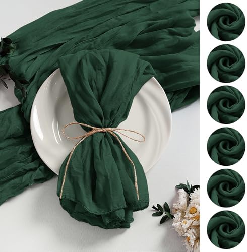 LZY 60 Pack Gauze Cheesecloth Napkins 20x20 Inch Dinner Cloth Napkins, Soft Boho Table Napkins Rustic Wrinkled Cheese Cloth Napkins Bulk for Wedding Party Baby Shower Event Decor (Emerald Green) by Lightupyourparty