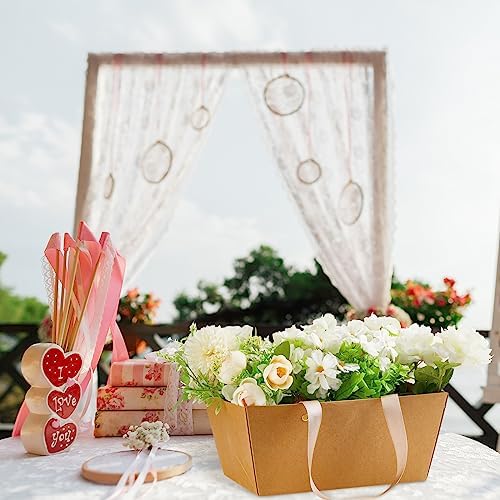 Pinkunn 48 Pcs Basket for Gifts Empty DIY Bulk Gift Basket Kit with Handles Kraft Cardboard Tray for Wedding Baby Shower Graduation Party Anniversary Party Display(Brown) - Image 5