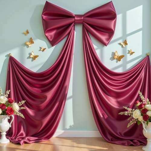 Big Burgundy Bow Backdrop Large Maroon Bow Decor Gift Bows Birthday Decorations 48x24x120 Inches Giant Bow Birthday Party Backdrop for Wedding Baby Shower Photography Coquette Room Decor - Image 7