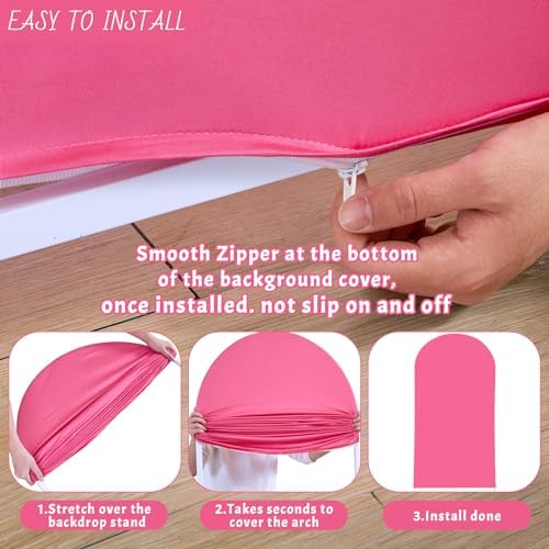 7.2FT Fuchsia Arch Backdrop Cover - Polyester Fitted Wedding Arch Stand Covers Round Top Chiara Arch Backdrop Cover for Birthday Party Banquet Photo Background Decoration - Image 5