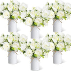 6 Sets Artificial Peonies Flower Peony Bouquet with Galvanized Metal Pot Silk Fake Peonies Faux Flower Arrangements for Wedding Table Centerpiece Party Home Room (White) by Solsew