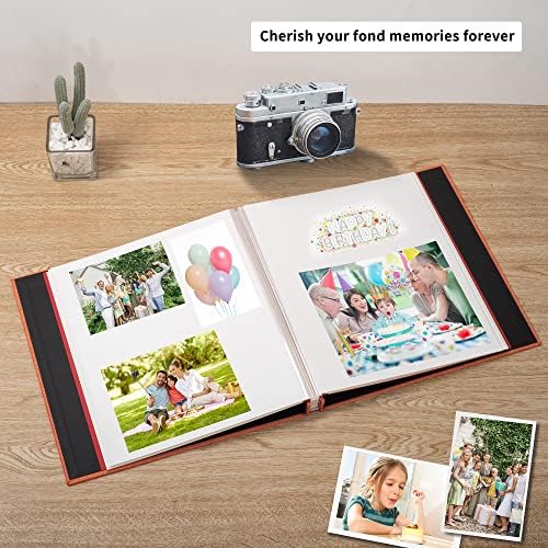 Large Photo Album Self Adhesive 4x6 8x10 10x12 13"x12.8" Magnetic Scrapbook Album 12.6"x11" Inch 60 Sticky Pages Linen Cover DIY Photo Album with A Metallic Pen and DIY Stickers(Orange) - Image 2