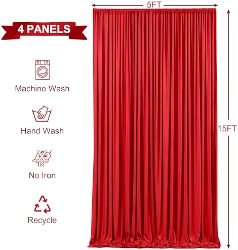 20ft x 15ft Red Wrinkle Free Backdrop Curtains for Wedding Party Backdrops Curtain Drapes Fabric Decorations Photo Back Drop Cloth for Baby Shower Photography Stage Reception - Image 5