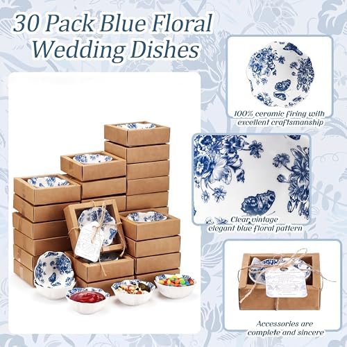 Teenyyou 30 Pack Wedding Favors Small Ceramic Bowls Blue Floral - Image 3