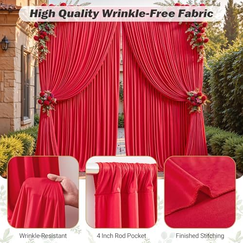 32ftx10ft Wrinkle Free Red Backdrop Curtain - 10 Feet Photography Backdrop Drapes, Silky Polyester Back Drop Cloth for Wedding Baby Shower Balloon Arch Background - Image 5