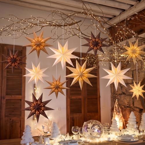 Youyole 12 Set Christmas Paper Star Lantern with Lights, 8 Pointed by Ajaredlulu