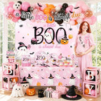 A Little Boo Is Almost Due Baby Shower Decorations - Pink Halloween Baby Shower Decorations for Girl Includes Plates,Napkins,Banner,Balloon Arch for Halloween Birthday Party - Image 3