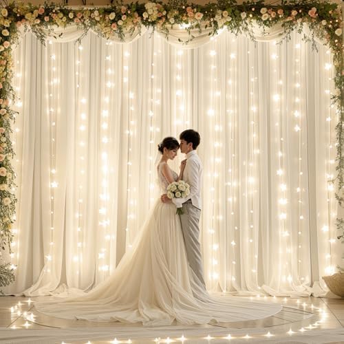 20ft x 10ft Ivory Chiffon Backdrop Curtain with Lights for Parties 4 Panels - Image 6