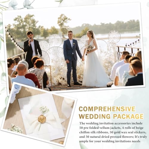 Fuyoooo 60 Set Wedding Invitations Wraps Set, Classic Style, Beige, Gold - Image 6