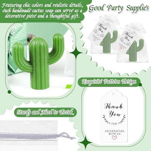 Leelosp 50 Sets Cactus Soap Party Favors with White Organza Bags & Cactus Themed Thank You Tags for Fiesta Party Decor, Mexican Birthday Decorations, Baby Shower, Bachelorette Bridal Shower DIY Gifts - Image 3