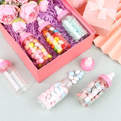 60 Pcs 4.5 Inch Baby Mini Milk Bottle Baby Shower Favor Fillable Feeding Bottle Candy Box Small Plastic Candy Container DIY Gift for Boy Girl Newborn Baptism Party Decor (Pink) - Image 4