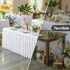 White Polyester Table Cloths for Rectangle 8 Foot Tables, 2 Pack Wrinkle Free Tablecloths Stretchy Banquet Ruffle Fitted Table Cover Desk Skirt for Parties Wedding Birthday Baby Shower - Image 6
