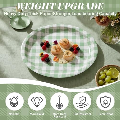 Pajean 350 Pcs Gingham Paper Plates and Napkins, Green White - Image 3