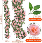 Aneco 8 Pack 64 FT Pink Flower Artificial Rose Vines Roses Fake Vine Flowers Plants Party Supplies for Holiday Wedding Garden Craft Art Decoration - Image 2