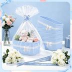 10 Pack Blue Gift Baskets Empty Woven, Cotton Rope Small Basket with Handles, Baby Boy Shower Nursery Organizer, Father's Day Graduation Includes Clear Bags and Bows - Image 4