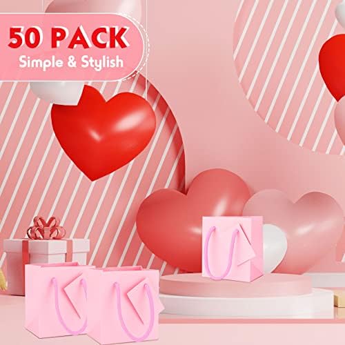 Zhehao 50 Pack Mini Gift Bags Bulk with Handles and Tags,Pink - Image 6