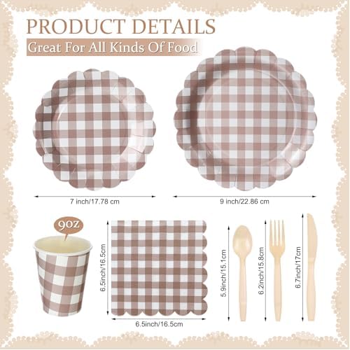 Yaomiao 168 Pcs Gingham Party Supplies Gingham Plates and Napkins Serves 24 - Image 2