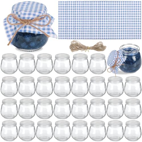 Mini Yogurt Jars, 3.4 oz Glass Bottles with Plastic Lids for Jam, 30 Sets by Unknown