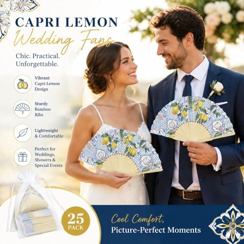 Vercraft 25 Sets Lemon Folding Fans, Wedding Favors for Guests with Bags - Image 5