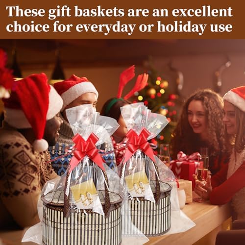 8 Set Baskets for Gifts Large Empty Woven Bamboo Gift Basket Bulk Kit with Handles and Clear Cellophane Wrap, for Baby Shower, Birthday Party, and Wrapping Gift Bags and Cards Supplies - Image 6