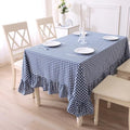 Navy Blue White Gingham Ruffled Table Cloth Rectangular 102"x60" by KMASANIJI