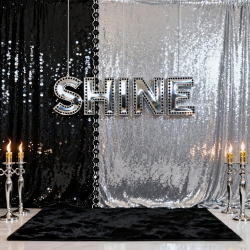 Silver Sequin Backdrop Party Decorations - 3 Packs 2ft x 8ft Silver Curtain - Image 3