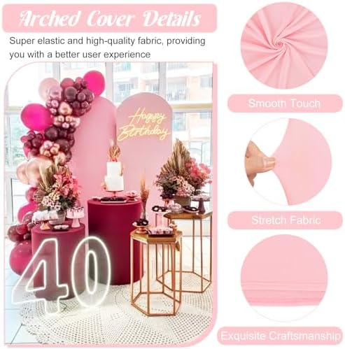 Metal Arch Stand and Cover Set,1 Pink Spandex Fitted Backdrop with 1 Gold Wedding Arched Stand Frame for Parties Birthday Baby Shower Bridal Banquet Decoration (6.6FT) - Image 3