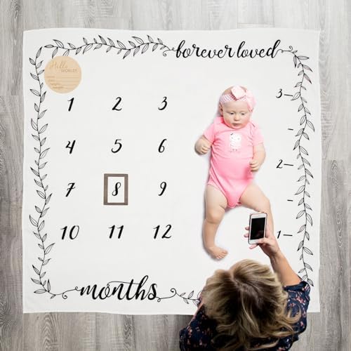 Pondering Pine Organic Baby Monthly Milestone Blanket Boy or Girl - Months Blanket with Wood Frame and Newborn Announcement Disc - Growth Chart for 1-12 Month Milestones, Gender Neutral, 47”x47” - Image 4