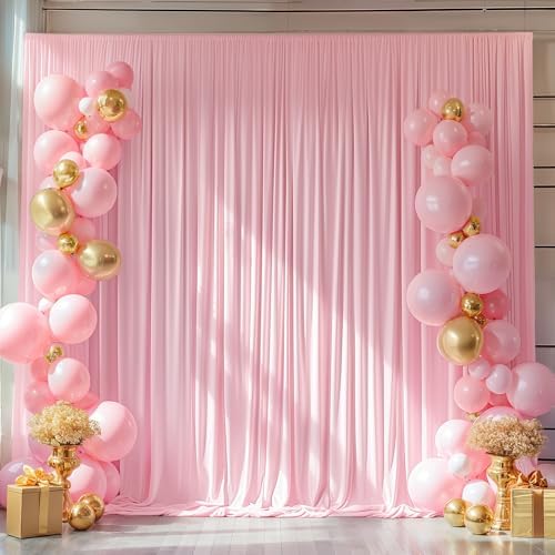 10x10ft Pink Backdrop Curtains for Wedding Parties Wrinkle Free Pink Curtains Photo Backdrop Drapes for Photography Birthday Baby Shower Soft Fabric Party Backgournd for Photoshoot 5x10ft, 2 Panels by Partisky